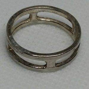 Vintage geometric open work silver tone ring